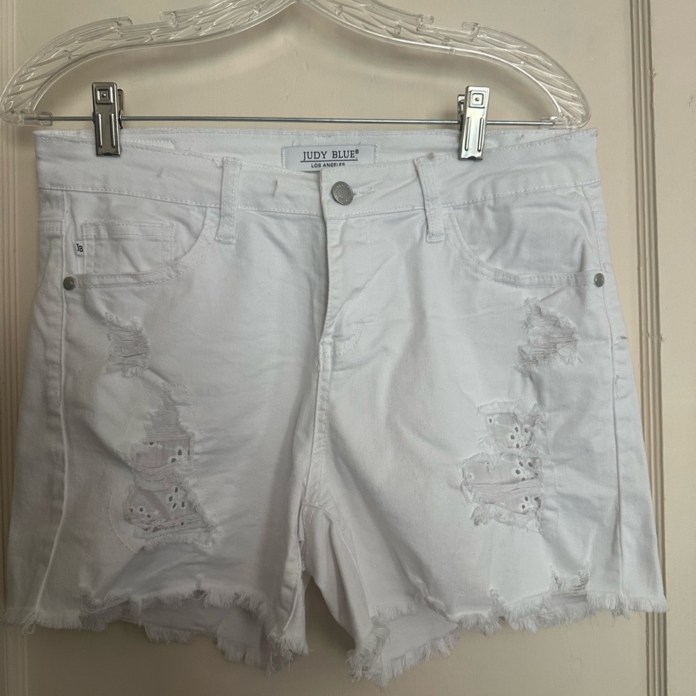 Judy Blue White Distressed Jean Shorts